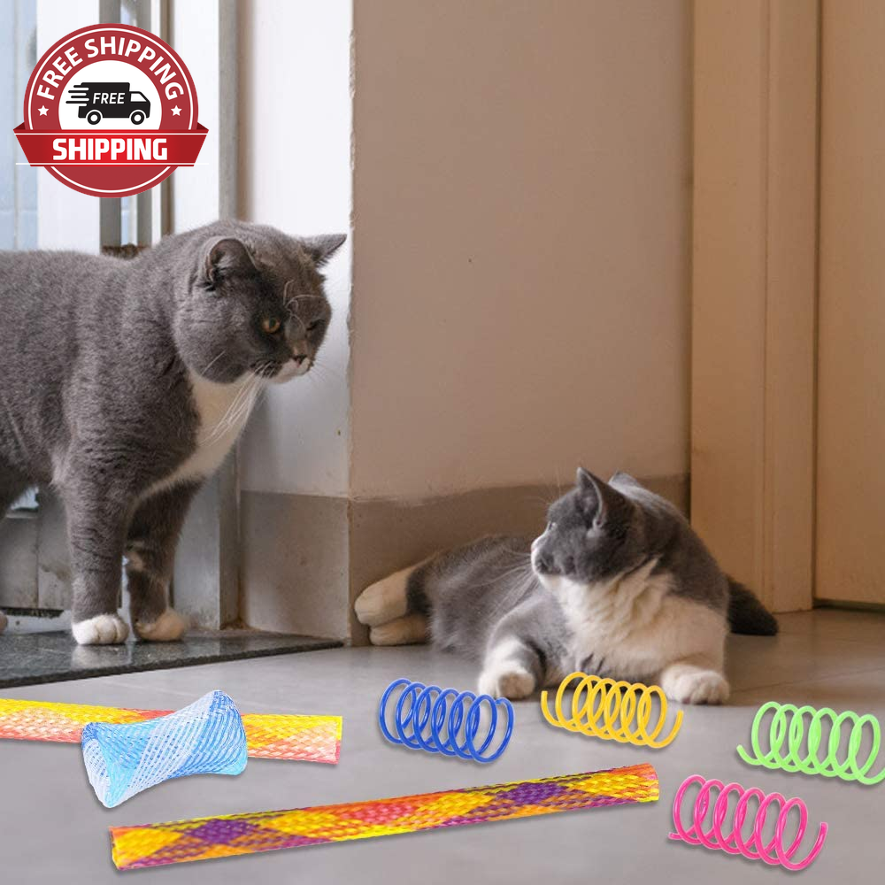 30 Pcs Cat Spring Toys Set, Plastic Colorful Cat Springs Tube and Cat