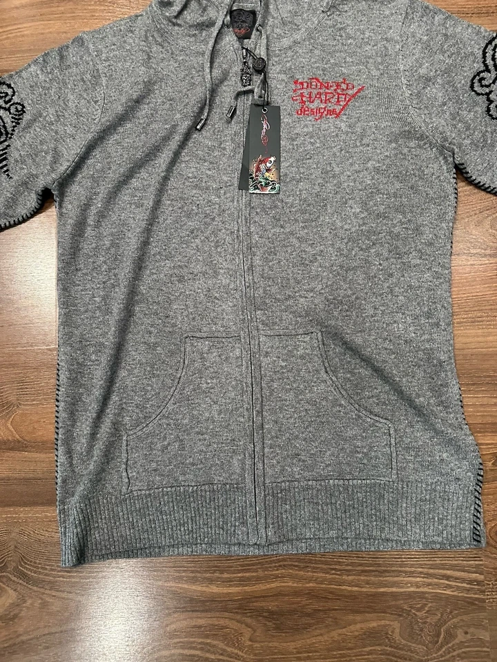 Suéter tejido con capucha ED HARDY mezcla de lana cremallera completa tigre para mujer XL NUEVO CON ETIQUETAS Foto 3 de 4