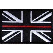 Thin Red Line Union Jack Hook Fastener Backed patch SMALL Fire Fighter