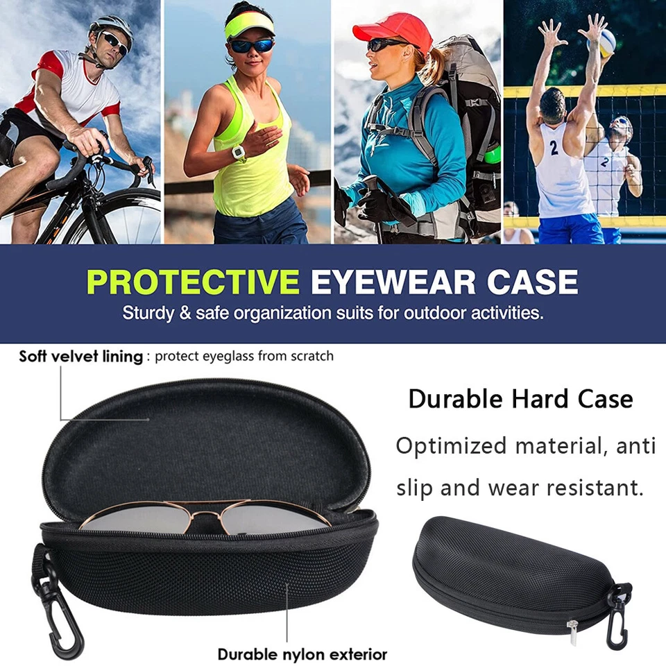 Paquete de 1-10 gafas estuche rígido caja gafas de sol protector carcasa cremallera clip para cinturón Foto 2 de 4