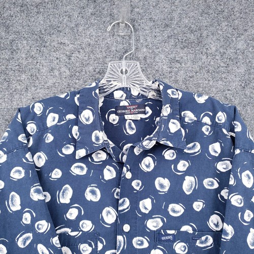 VINTAGE Guess Button Down Shirt Mens L Large Blue Georges Marciano Pattern - Picture 3 of 11