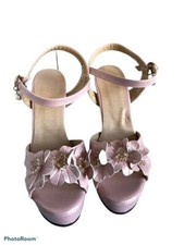 Womens Sandal Block Heels Shoes Pink Strap Buckle Flower 8.5 EUR 39 New
