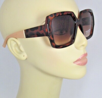 Tahari Oversized Sunglasses Translucent Tortoise Shell & Nude Plastic Rims 