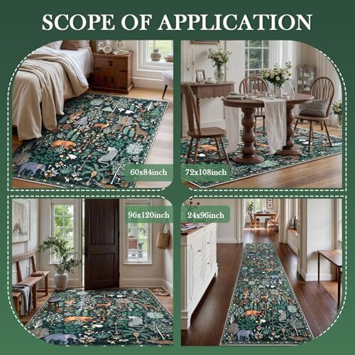  5x7 Area Rugs Washable, Christmas Living Room Rug Non Slip, Low 5'x7' Green - Imagen 5 de 7