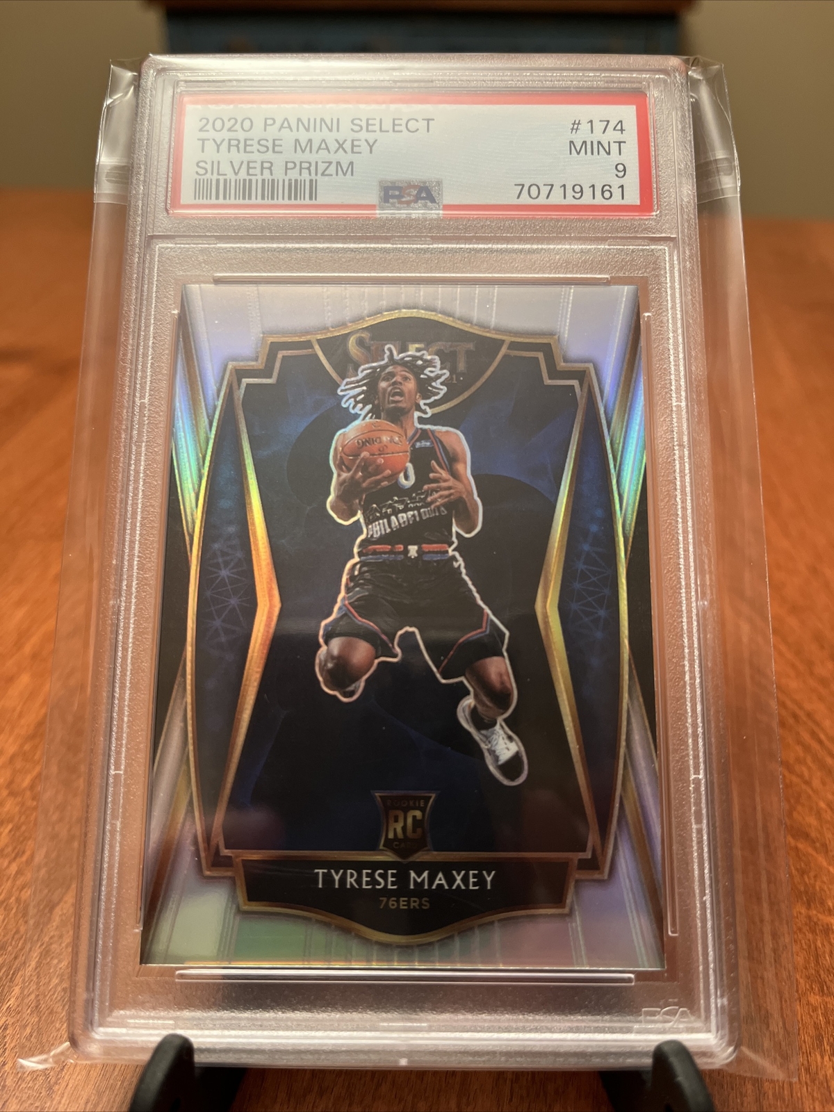 Tyrese Maxey 2020-21 Panini Select Premier Level Silver Prizm RC A #174 PSA 9