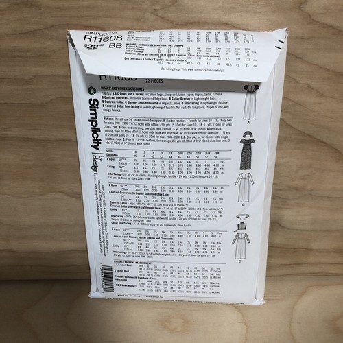 Simplicity Halloween Muster R11608 BB Empire Taille Bridgerton Kleid Größe 20W-28W - Bild 8 von 12