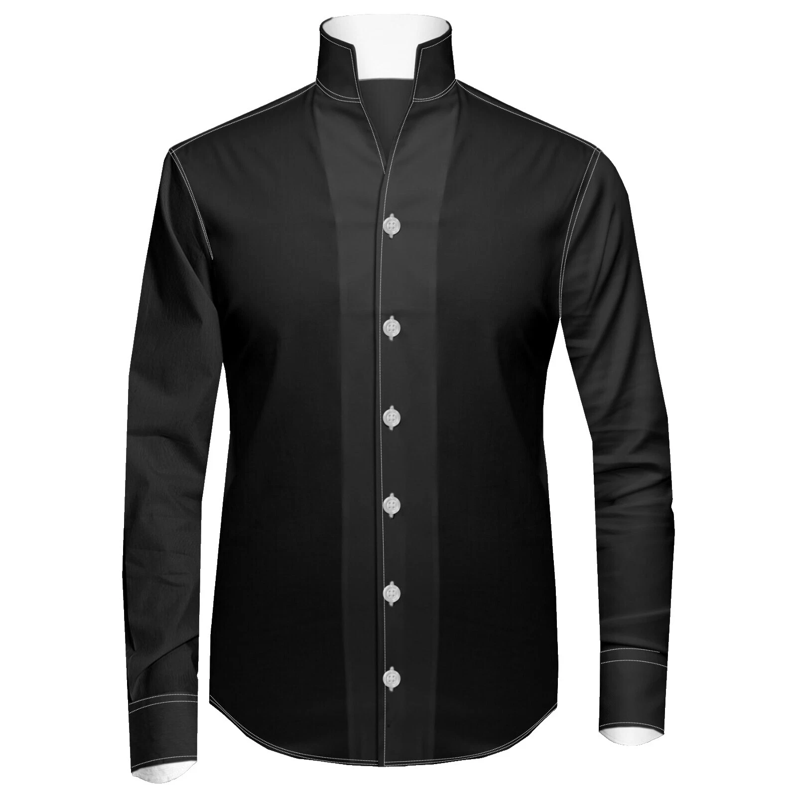 Negro Sólido 100% Algodón Camisas de vestir para hombres