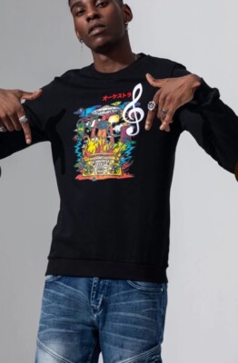 Fifth Loop Mens Large Flying Saucer Music Fire Lips Graphic Sweatshirt Black