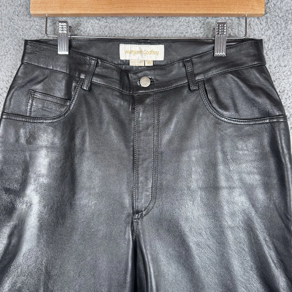 Pantalones de cuero negros vintage años 90 Margaret Godfrey para mujer talla 10 pierna recta Foto 3 de 4