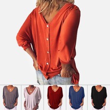 Ladies Button Down Baggy Shirts Tops Womens Casual Loose Batwing Sleeve Blouse-*