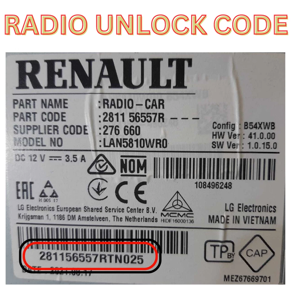 RENAULT RADIO CODE UNLOCK FOR ALL MODELS TRAFIC MEGANE SCENIC TWINGO MASTER CODE
