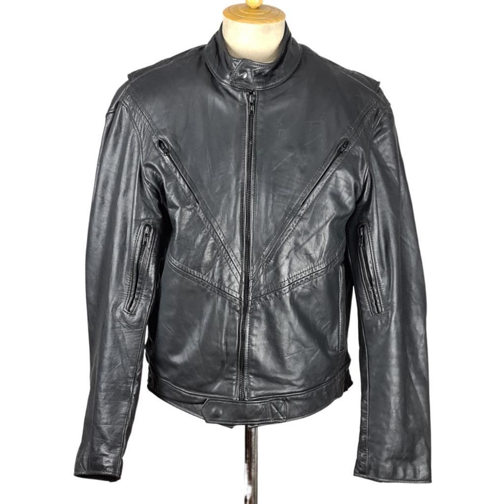 Brooks Cafe Racer Black Leather Motorycycle Jacket Size 42 Zip in Liner