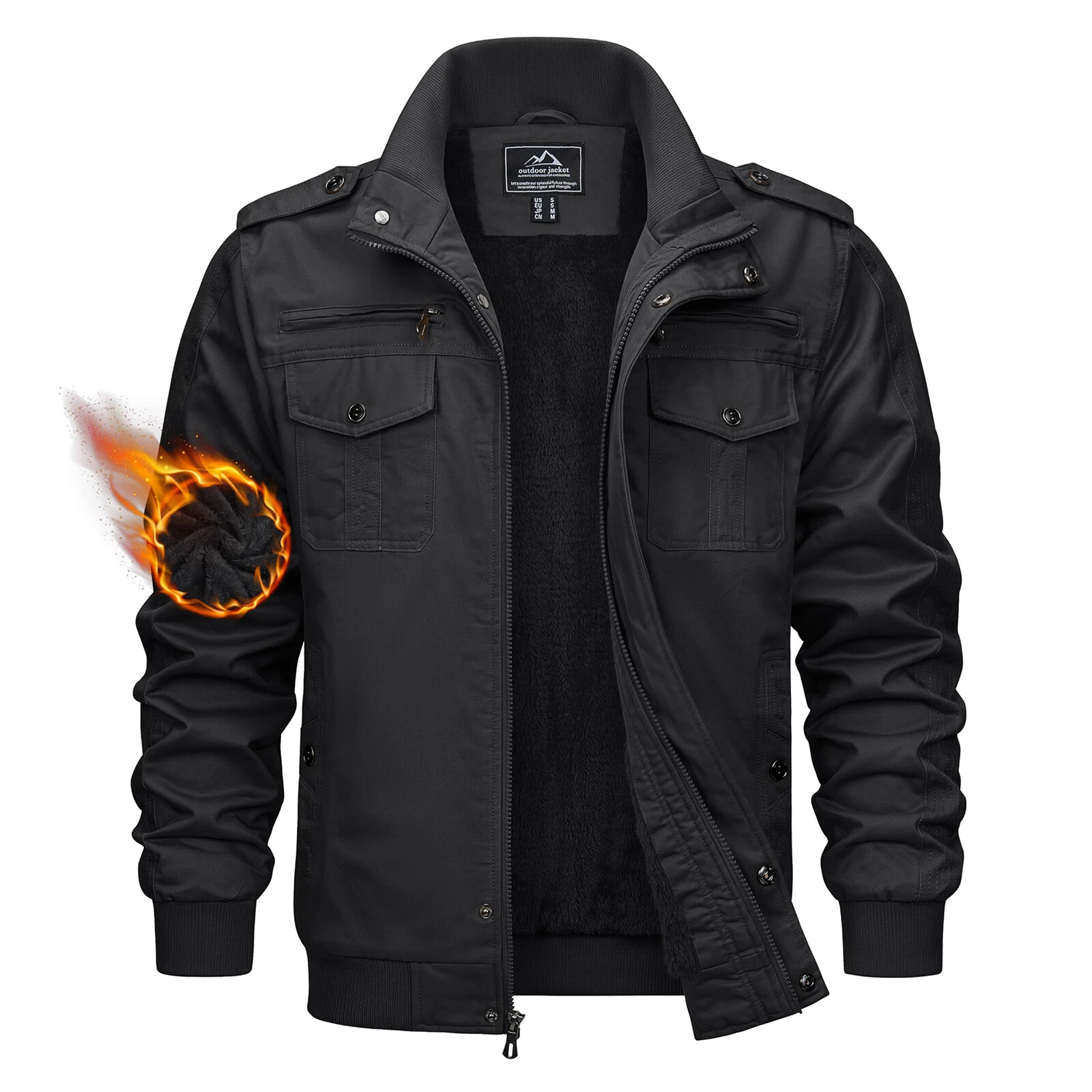 TACVASEN Men's Winter Bomber Jacket Fleece Cotton Thicken Casual Work Cargo Coat - product detail image 12