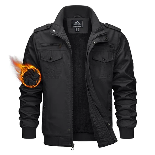 TACVASEN Men's Winter Bomber Jacket Fleece Cotton Thicken Casual Work Cargo Coat image 12