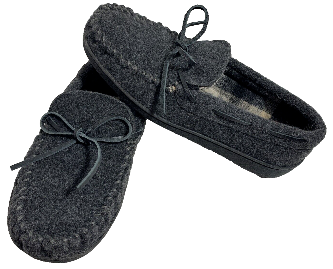 SAOLA Pantofole da uomo Minnetonka grigio flanella suola rigida foderata taglia 8 slip on