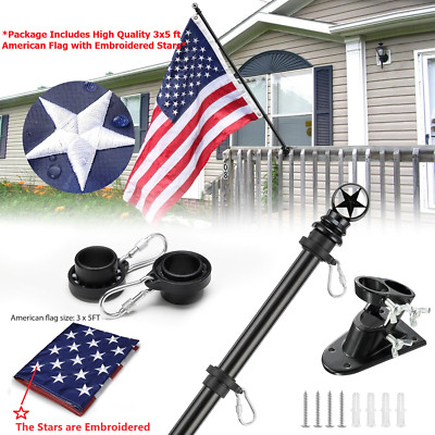 Flagpole rod stick w/Star Style 60'' Long + flag size 3'x5' black House display