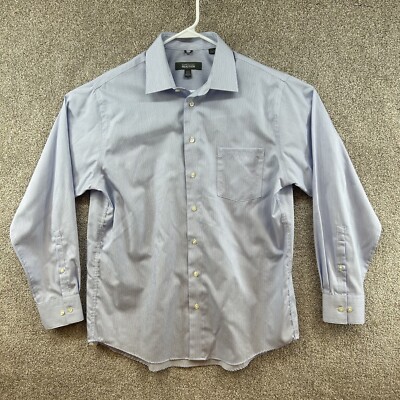 Kenneth Cole Reaction Men's Button Down Shirt Blue Striped Long