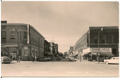 Scene on Maple Street in Creston IA RP Postcard 1961