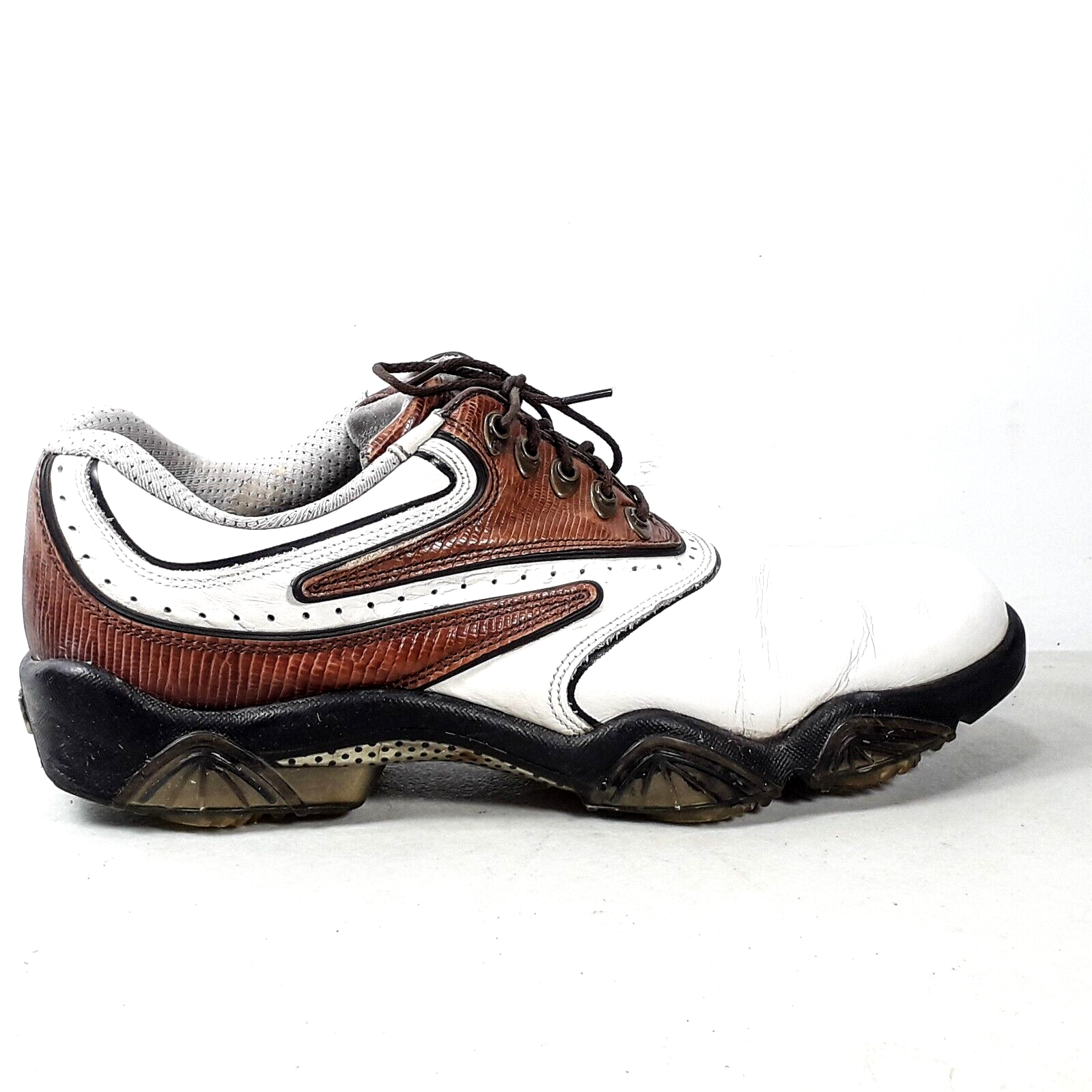 Footjoy Synr G Men Memory Foam White Brown Saddle Soft Spike Golf Shoes