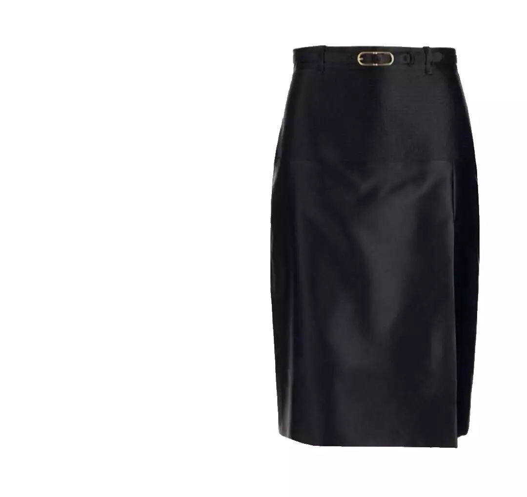GUCCI Jupe mi longue crayon femme taille 36 soie fendue latérale avec ceinture noir