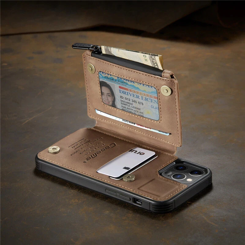 Funda tipo billetera de cuero de lujo con cremallera imán abatible para iPhone 7-13 Foto 3 de 4