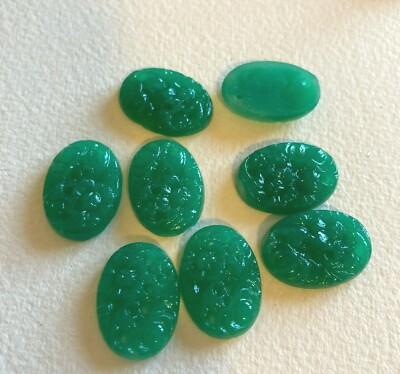AM1107 Vintage Japanese pierced glass cabochons 18x13mm jade green (8)