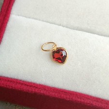 18K Solid Gold Charm, Natural Garnet Gemstone Charm Handmade Necklace Pendant