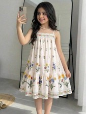 Chic Tween Girl Summer Floral Dress - Spaghetti Strap Casual Beach Vacation Styl
