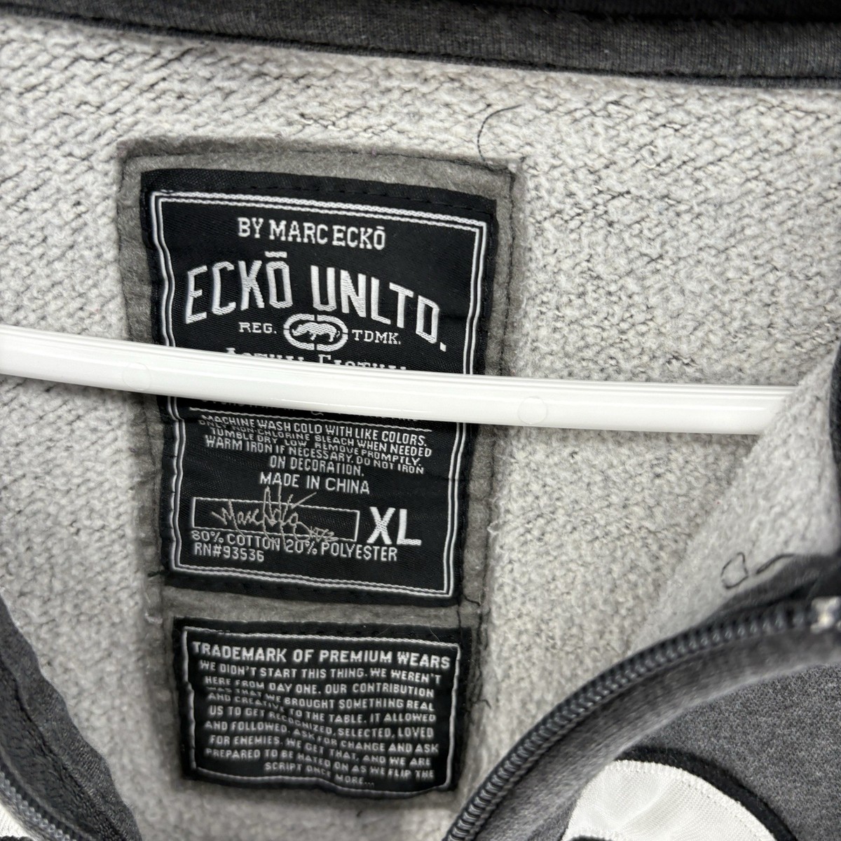 Vintage Ecko Unltd Hoodie Gray Full Zip Jacket Rhino Y2K Graphic