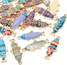 20Pcs Enamel Fish Charms Pendants Mosaic Fish Charms Lovely Flat Back Ocean Ani
