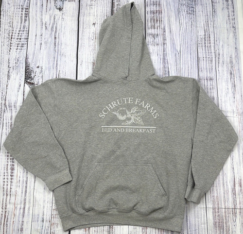 The Office Schrute Farms Bed and Breakfast Graphic Hoodie Grey Mens Medium L