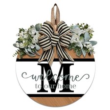 Last Name Round Front Door Wreath Decor for All Seasons, 26 Initial 12 12IN M