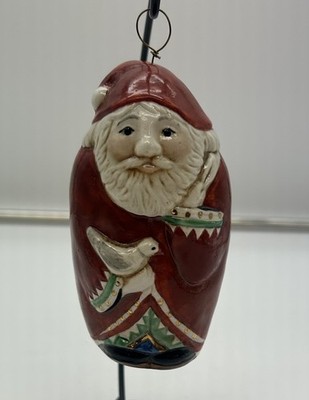 Vintage 4.5  1987 Salamander Pottery Folk Art Santa Bell Christmas Ornament