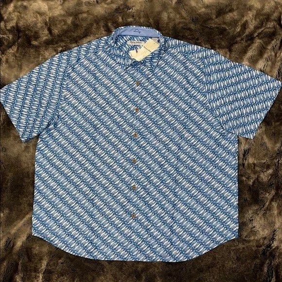Tommy Bahama Shirt Men's 2XL Big Blue Fish Print Button Up Island Zone $138