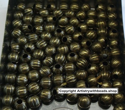 100 Spacer beads 6mm FLUTED round Bronze pl lrg hole melon spacer beads FPB014B