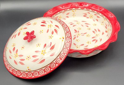 Temp-tations Temptations Tara OLD WORLD RED Deep Dish Pie Plate with Lid 