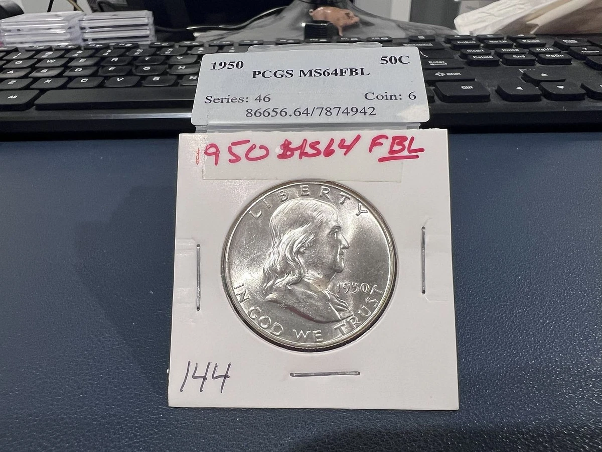 PCGS Certified MS 64 Graded 1950 Franklin Half Dollars (1948-1963 