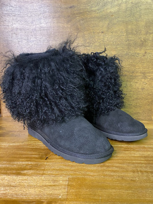 Suede Fur Uggs Lida UGG Mongolian Sheepskin Short Boots BLACK