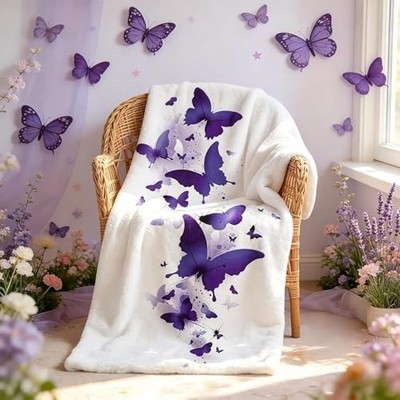 Purple Butterfly Blanket for Girls Kids - Spring Birthday Butterfly 50''x40''