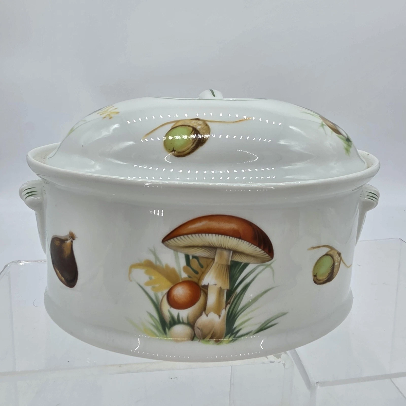 Pillivuyt Oval White Ceramic Casserole Pan W Lid Mushroom Le Faune France