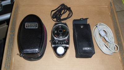 Vintage Photography Sekonic L-256D Flash Meter w/ Case Strap Discs & Cord