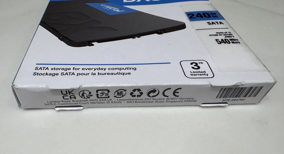 Crucial SSD 240GB - BX500 Up to 540 MB/s SATA 2.5 Inch SSD. New Sealed. - Image 2 of 3