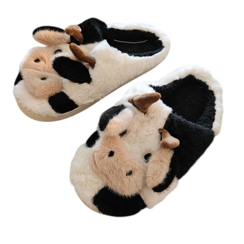 Plush Milk Cow Slippers Womens Sz S Winter Home Cute Furry