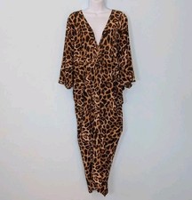 Leopard Print Stretch Dress Women's 3X Dolman Sleeves Plus Size Length 47" USA