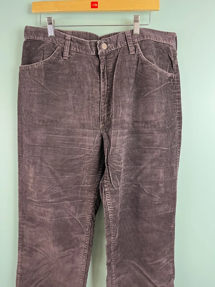 Rustler Pants Mens 36x34 Brown Corduroy Straight Leg 5-Pocket Talon 70s USA - Image 2 of 4