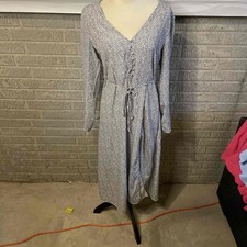 Missguided White Sprinkle Print Half Button Long Sleeve Midi Tea Dress Large