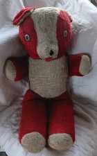 VTG 1950s Inch 2 Tone Plush Teddy Bear Googly Eyes Well Loved Red and White