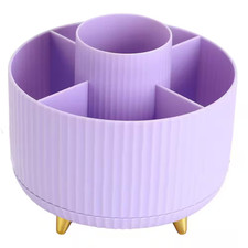Purple 360  Rotating Pen Holder 5 Slots Desk Organizer Pencil Makeup Holder Teac