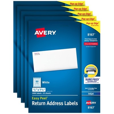 Avery Mailing Address Labels, Inkjet Printers, 10,000 Labels, 1/2 x 1-3/4,