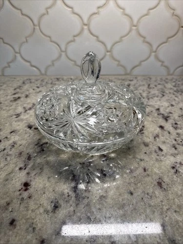 Vintage 1960’s Anchor Hocking Prescut Clear Glass Star Of David Candy Dish W/Lid